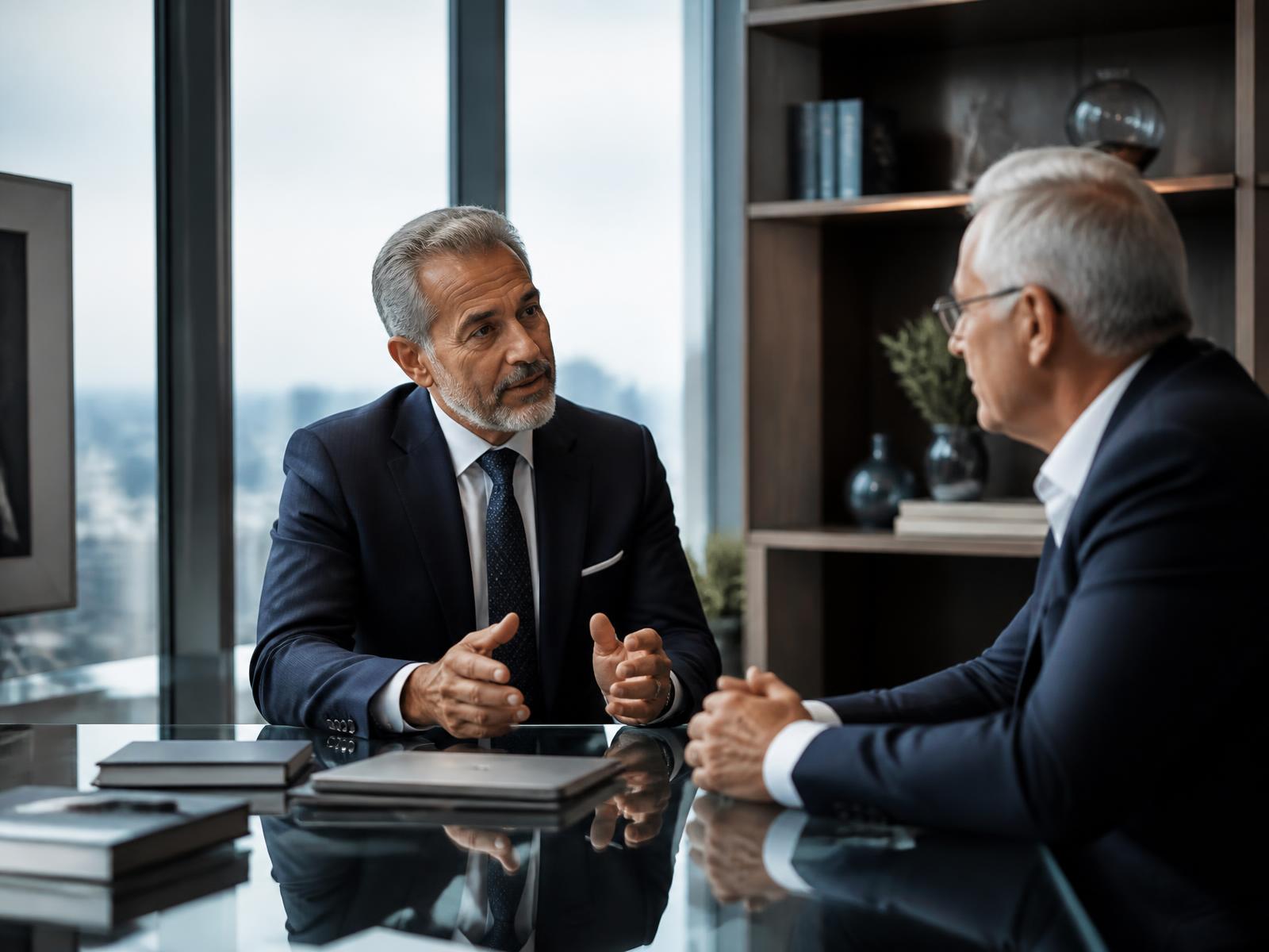 Concordi advisors in discussion in a bright corner office